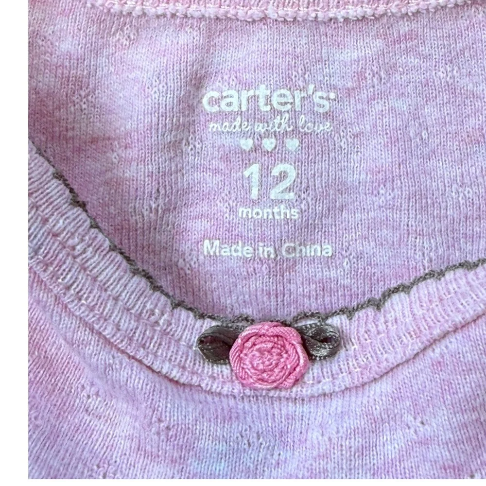 Carter's VTG embroiderwd Bodysuit girls 12 Months Pink Long Sleeve Pointelle